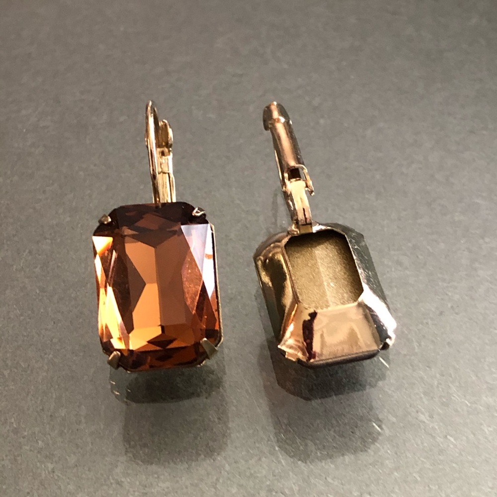 Coffee Faceted Crystal Earrings - New - Picture 5 of 6